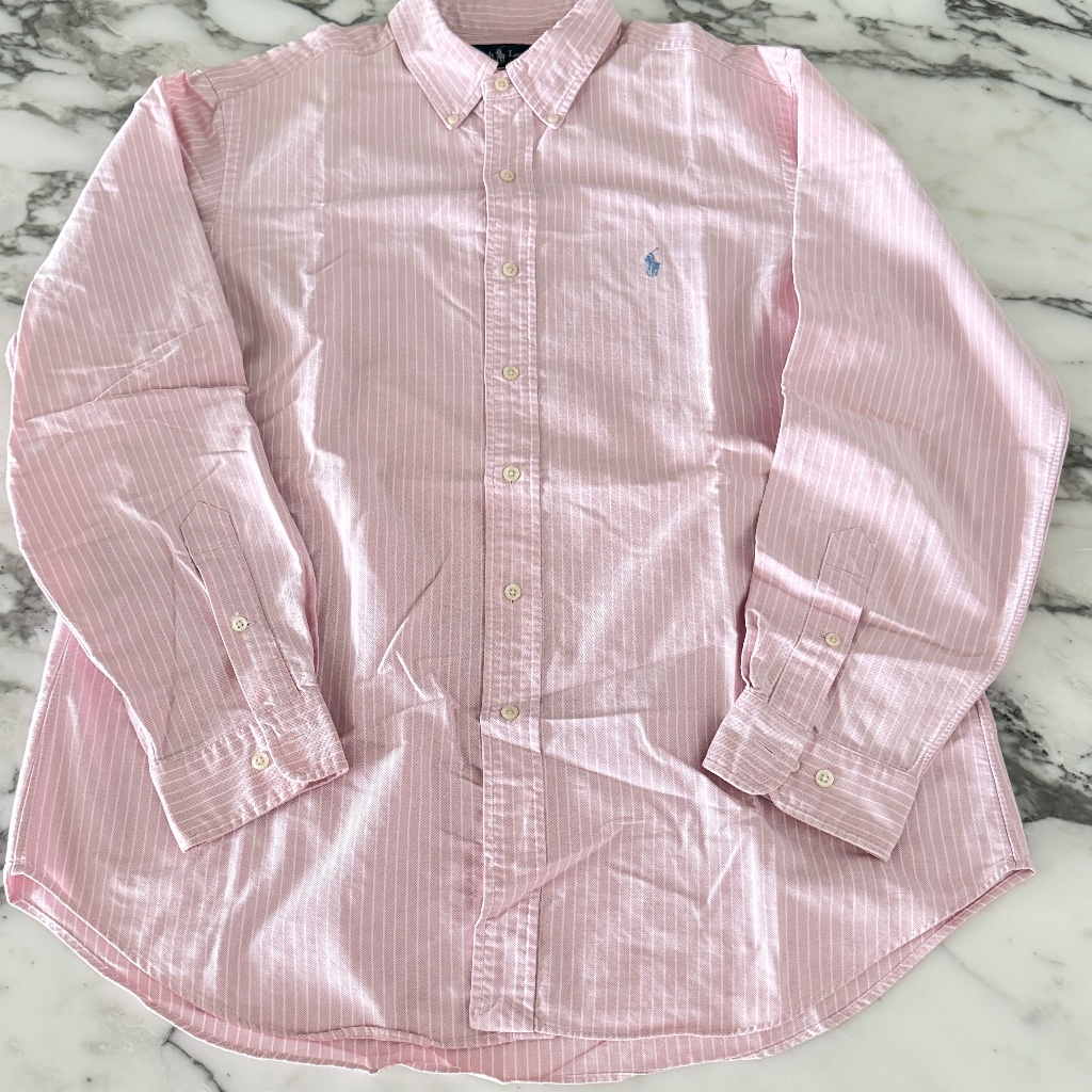 Polo Ralph Lauren Cotton Pink Striped Long Sleeve Shirt, 16 1/2. (34/35)